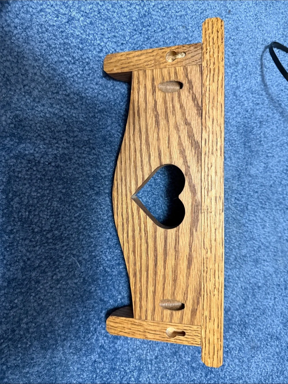 Hand Crafted Oak-Finish Wall Shelf with Heart Cutout - Brown